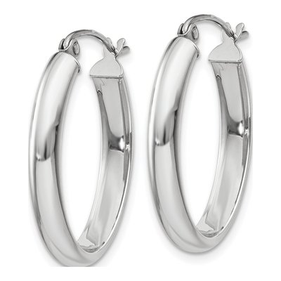 10K White Gold Oval Tube Hoop Earrings – view 3