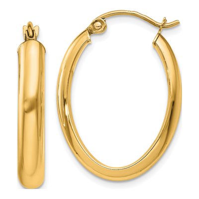 10K Yellow Gold Oval Tube Hoop Earrings