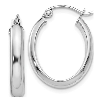 10K White Gold Oval Tube Hoop Earrings