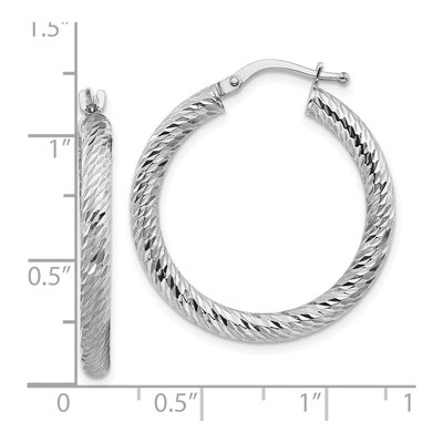10K White Gold 28mm Diamond-Cut Hoop Earrings – view 5