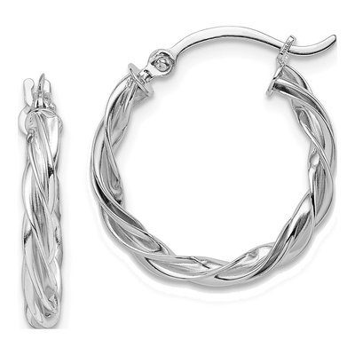 10K White Gold 21mm Twisted Hoop Earrings