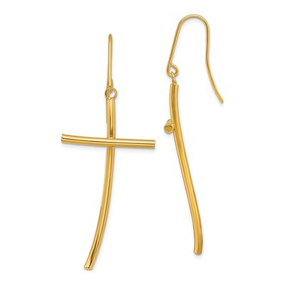 10K Yellow Gold Cross Dangle Earrings
