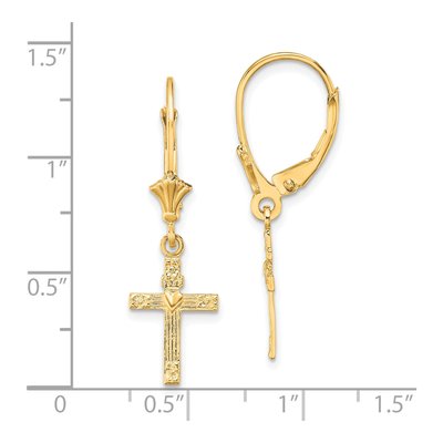 10K Yellow Gold Heart Cross Leverback Earrings – view 3