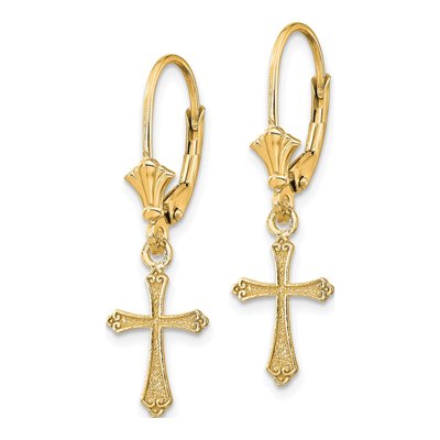 10K Yellow Gold Cross Leverback Earrings – view 2