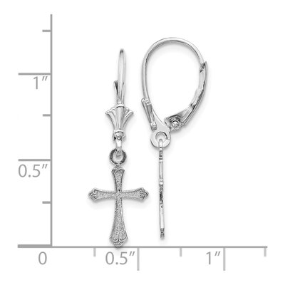 10K White Gold Cross Leverback Earrings – view 2