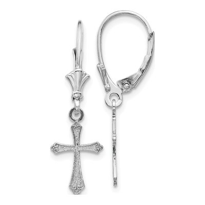 10K White Gold Cross Leverback Earrings