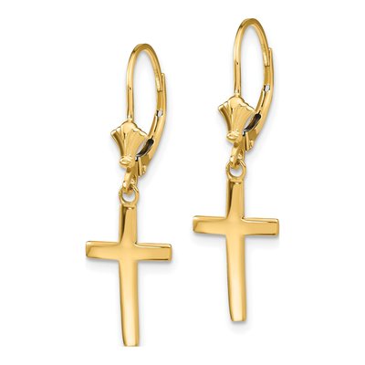 10K Yellow Gold Cross Leverback Earrings – view 3
