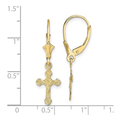 10K Yellow Gold Crucifix Leverback Earrings – view 3