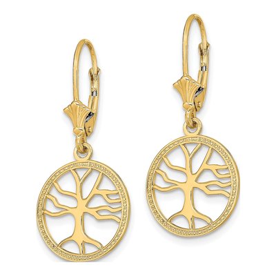 10K Yellow Gold Tree of Life Leverback Earrings – view 2