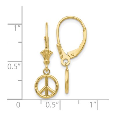 10K Yellow Gold 3-D Peace Symbol Leverback Earrings – view 3