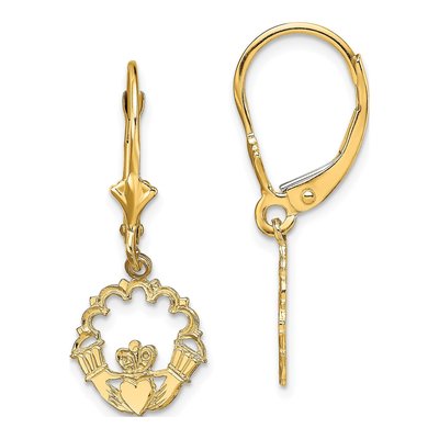 10K Yellow Gold Claddagh Leverback Earrings