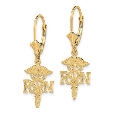 10K Yellow Gold Caduceus Leverback Earrings – view 3