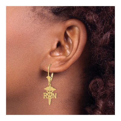10K Yellow Gold Caduceus Leverback Earrings – view 5