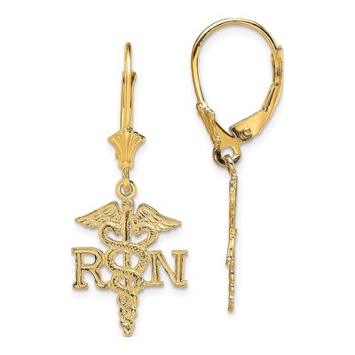 10K Yellow Gold Caduceus Leverback Earrings