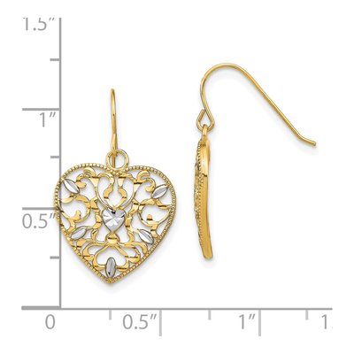10K Yellow Gold Filigree Heart Dangle Earrings – view 4