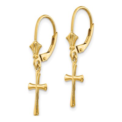10K Yellow Gold Cross Leverback Earrings – view 3