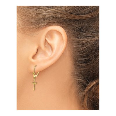 10K Yellow Gold Cross Leverback Earrings – view 5