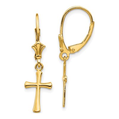 10K Yellow Gold Cross Leverback Earrings