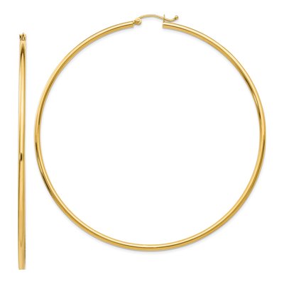 10K Yellow Gold 75mm Tube Hoop Earrings