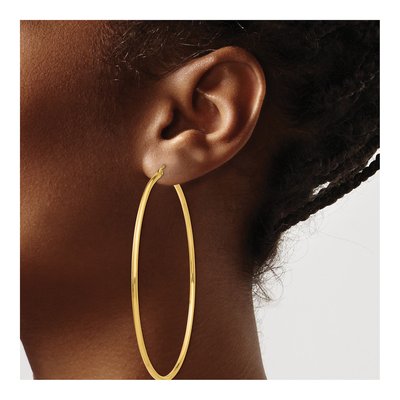 10K Yellow Gold 70mm Tube Hoop Earrings – view 4