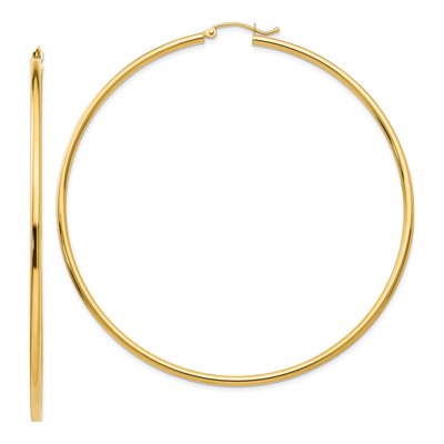 10K Yellow Gold 70mm Tube Hoop Earrings