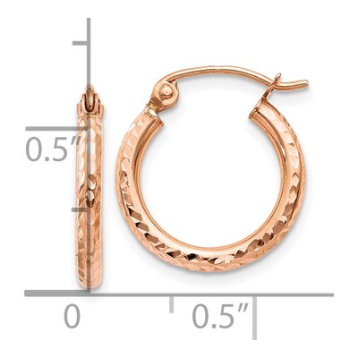 10K Rose Gold 15mm Diamond-Cut Hoop Earrings – view 5