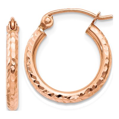 10K Rose Gold 15mm Diamond-Cut Hoop Earrings