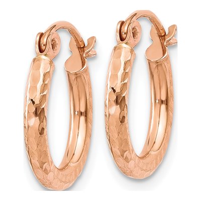 10K Rose Gold 13mm Diamond-Cut Hoop Earrings – view 3