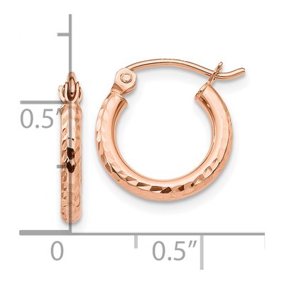 10K Rose Gold 13mm Diamond-Cut Hoop Earrings – view 5