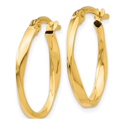 10K Yellow Gold Twisted Oval Hoop Earrings – view 3