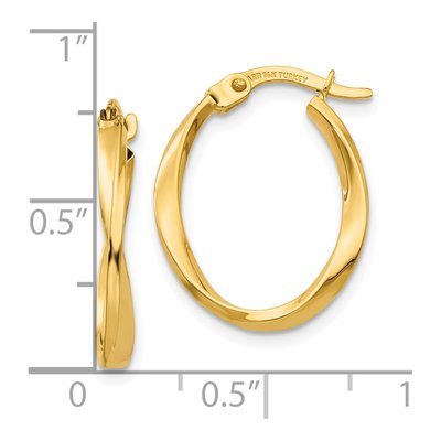 10K Yellow Gold Twisted Oval Hoop Earrings – view 5