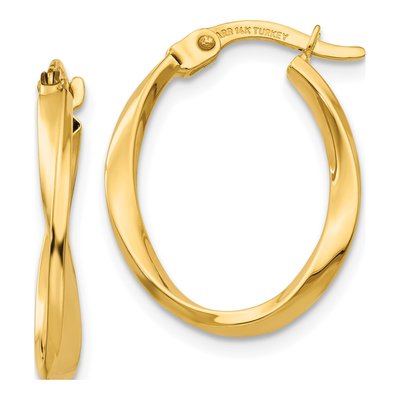 10K Yellow Gold Twisted Oval Hoop Earrings