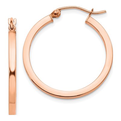 10K Rose Gold 25mm Square Tube Hoop Earrings