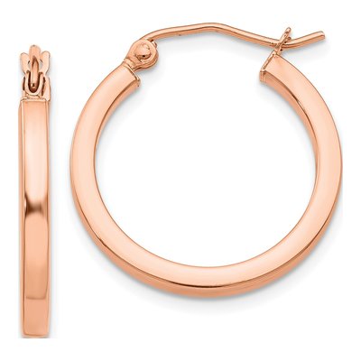 10K Rose Gold 20mm Square Tube Hoop Earrings