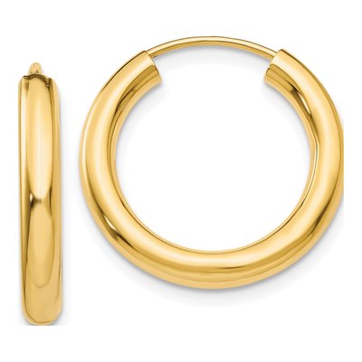 10K Yellow Gold 20mm Endless Tube Hoop Earrings