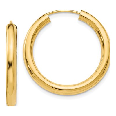 10K Yellow Gold 25mm Endless Tube Hoop Earrings