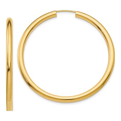 10K Yellow Gold 45mm Endless Tube Hoop Earrings