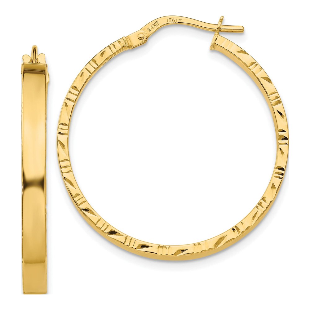 10K Yellow Gold 32mm Diamond-Cut Large Hoop Earrings
