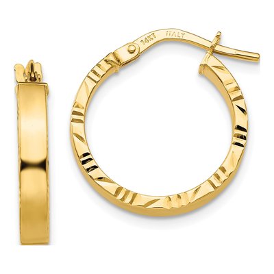 10K Yellow Gold 20mm Small Diamond-Cut Hoop Earrings