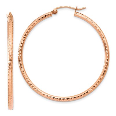 10K Rose Gold 40mm Large Diamond-Cut Tube Hoop Earrings