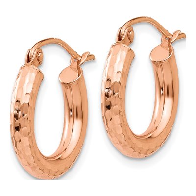 10K Rose Gold 16mm Diamond-Cut Small Tube Hoop Earrings – view 3