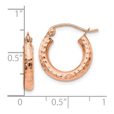 10K Rose Gold 16mm Diamond-Cut Small Tube Hoop Earrings – view 5