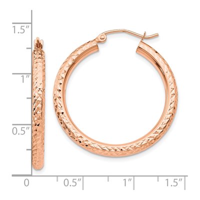 10K Rose Gold 30mm Diamond-Cut Round Hoop Earrings – view 5