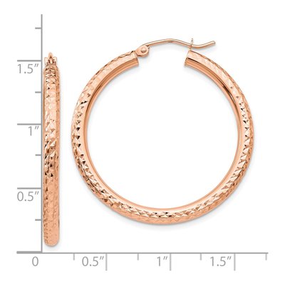 10K Rose Gold 35mm Diamond-Cut Round Hoop Earrings – view 5
