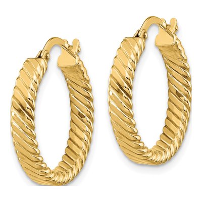 10K Yellow Gold 20mm Small Patterned Hoop Earrings – view 2