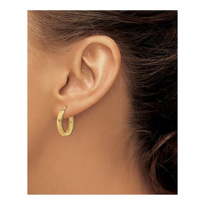 10K Yellow Gold 20mm Small Patterned Hoop Earrings – view 3