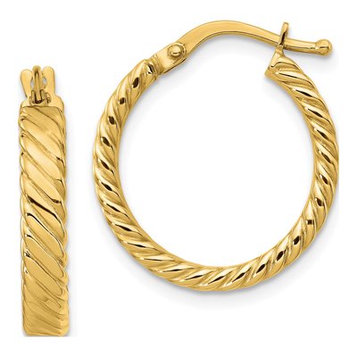 10K Yellow Gold 20mm Small Patterned Hoop Earrings