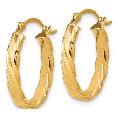 10K Yellow Gold Patterned Oval Hoop Earrings – view 3