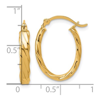 10K Yellow Gold Patterned Oval Hoop Earrings – view 5