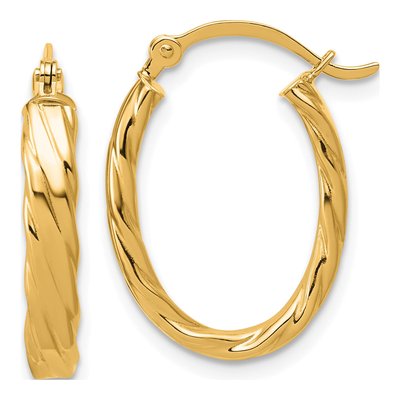10K Yellow Gold Patterned Oval Hoop Earrings